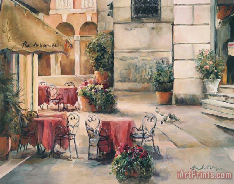 Plaza Cafe painting - Marilyn Hageman Plaza Cafe Art Print