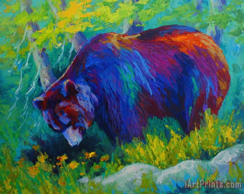 Marion Rose Dandelions For Dinner - Black Bear Art Painting