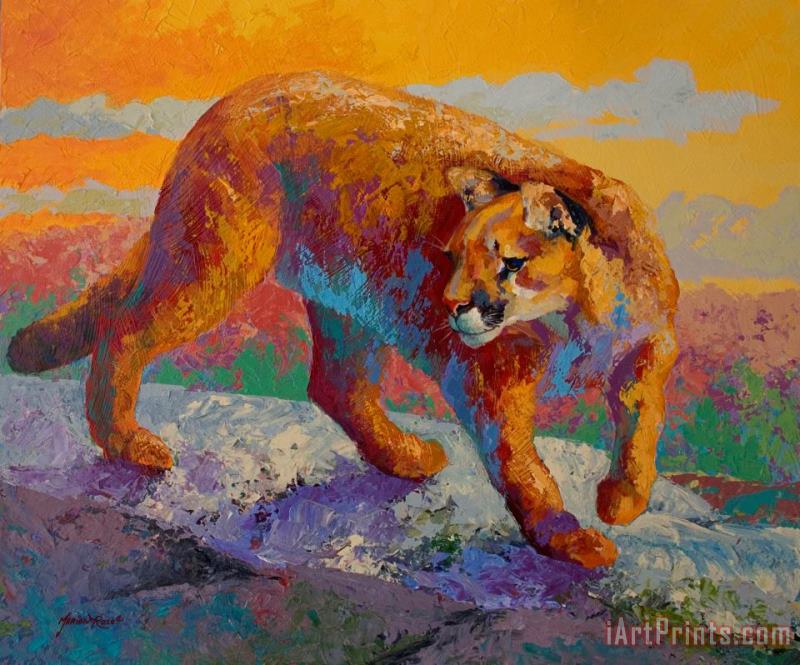 Down Off The Ridge - Cougar painting - Marion Rose Down Off The Ridge - Cougar Art Print