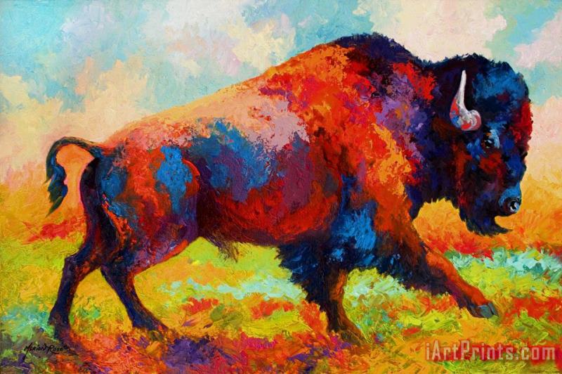Running Free - Bison painting - Marion Rose Running Free - Bison Art Print