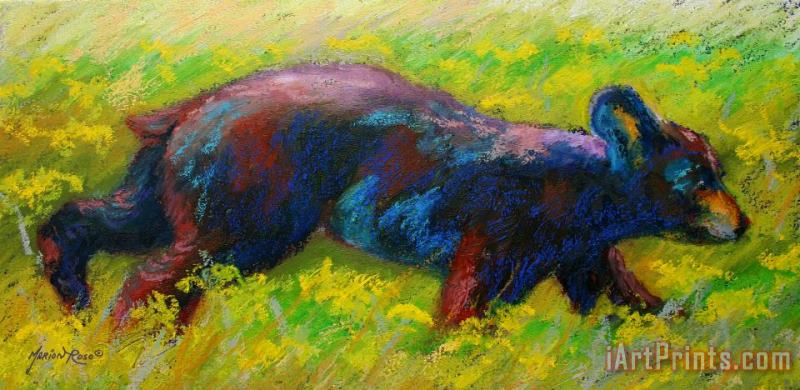 Marion Rose Running Free - Black Bear Cub Art Painting
