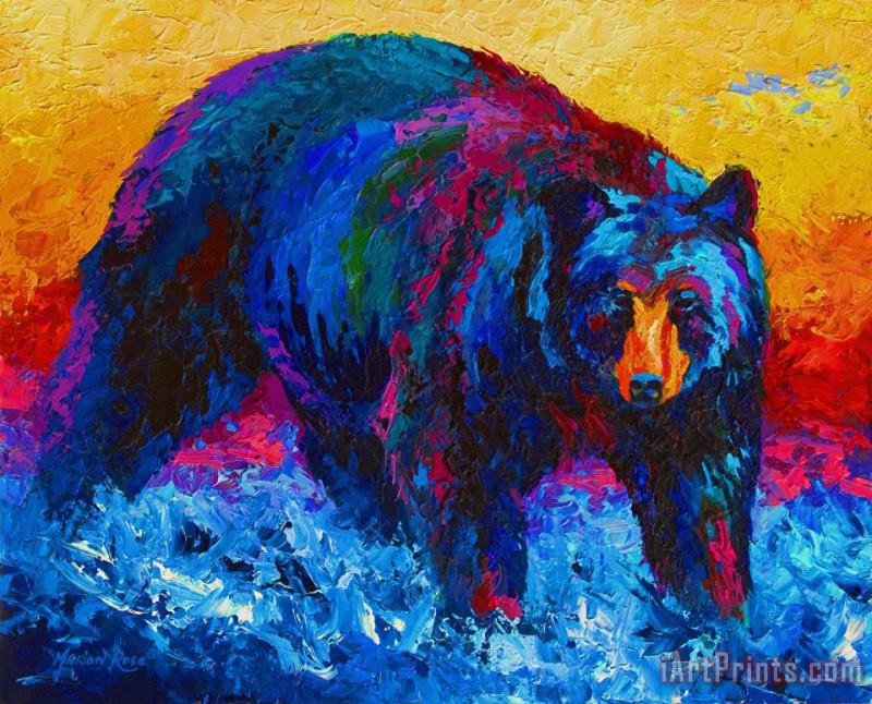 Scouting For Fish - Black Bear painting - Marion Rose Scouting For Fish - Black Bear Art Print