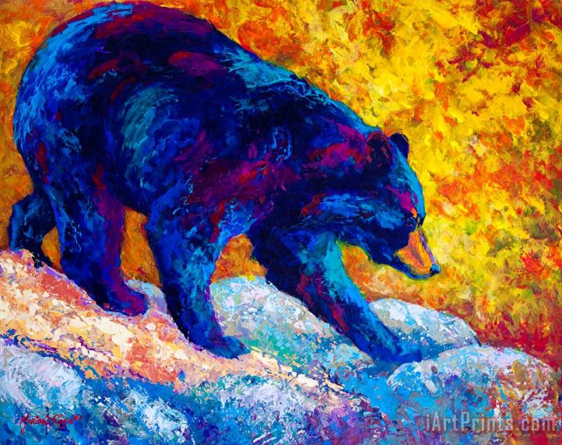 Tentative Step - Black Bear painting - Marion Rose Tentative Step - Black Bear Art Print