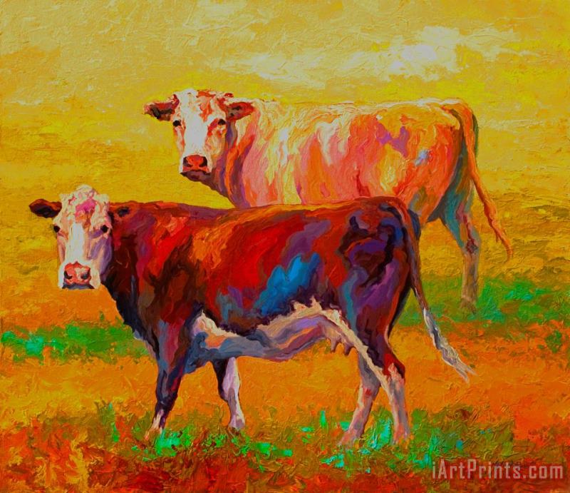 Two Cows painting - Marion Rose Two Cows Art Print