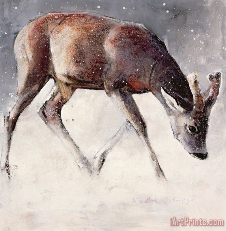 Roe Buck - Winter painting - Mark Adlington Roe Buck - Winter Art Print