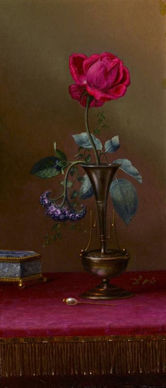Martin Johnson Heade Red Rose And Heliotrope in a Vase Art Painting
