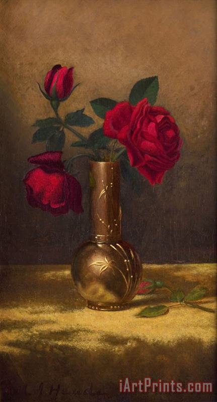 Red Roses in a Japanese Vase on a Gold Velvet Cloth painting - Martin Johnson Heade Red Roses in a Japanese Vase on a Gold Velvet Cloth Art Print