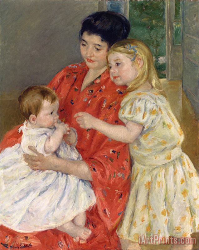 Mary Cassatt Mother And Sara Admiring The Baby Art Painting