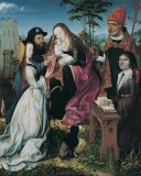 Cartouche with The Virgin And Child And Saint Anne Prints - Virgin And Child with Saint James The Pilgrim, Saint Catherine And The Donor with Saint Peter by Master of Frankfurt