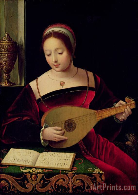Master of the Female Half Lengths Mary Magdalene Playing the Lute Art Print