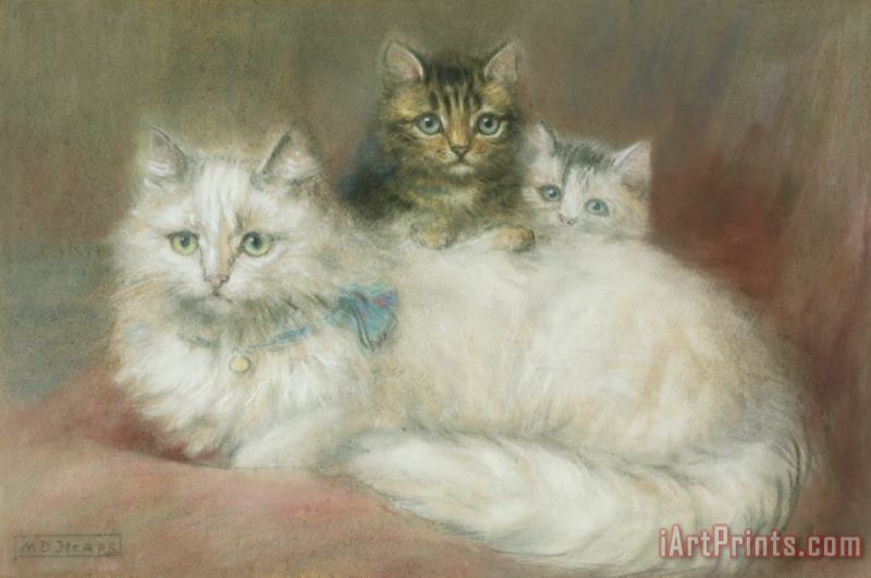 Maud D Heaps A Persian Cat and Her Kittens Art Painting