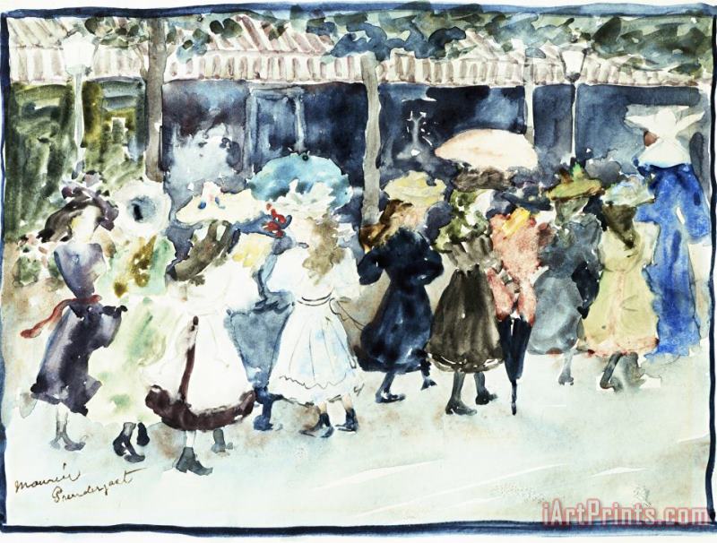 Maurice Brazil Prendergast Watercolor of Girls Walking Along The Boardwalk Art Print