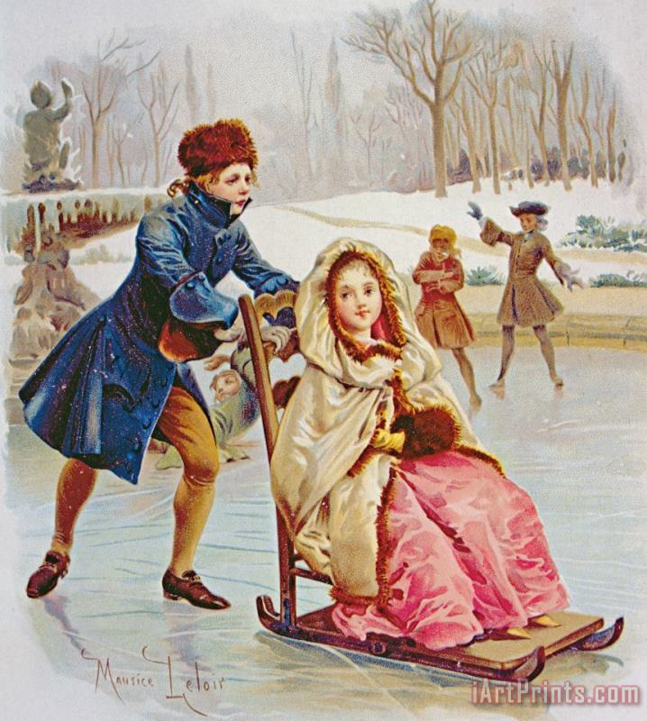 Maurice Leloir Children Skating Art Painting