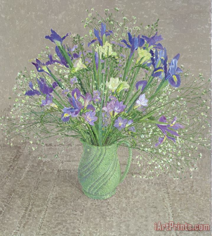 Maurice Sheppard Still Life With Blue And White Freesias Iris And Michaelmas Daisies Art Painting