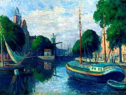 Maximilien Luce Barges on a Canal at Rotterdam painting