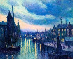 Maximilien Luce The Port of Rotterdam at Night painting