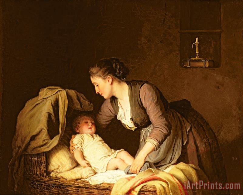 Undressing the Baby painting - Meyer von Bremen Undressing the Baby Art Print