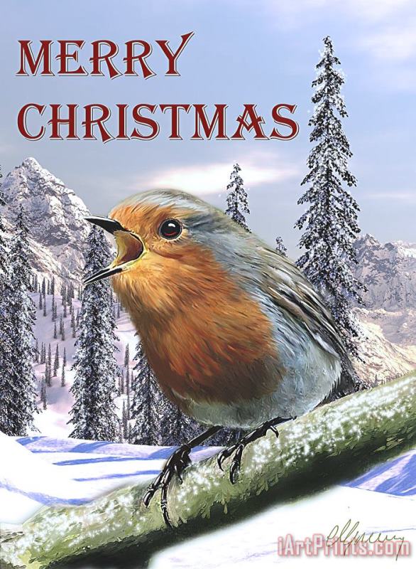 Christmas Card Red Robin painting - Michael Greenaway Christmas Card Red Robin Art Print