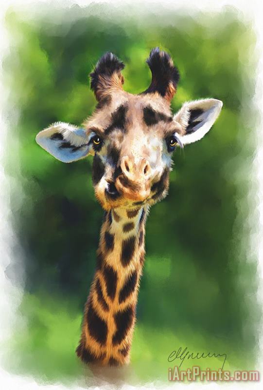 Michael Greenaway Funny Giraffe Art Print
