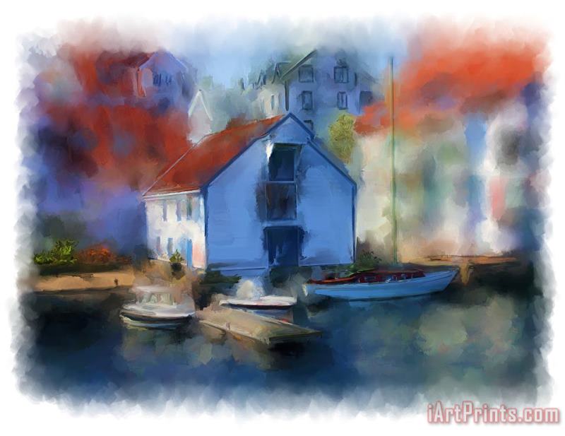 Haugesund Boat House painting - Michael Greenaway Haugesund Boat House Art Print