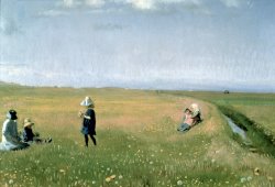 Michael Peter Ancher Young Girls picking Flowers in a Meadow painting