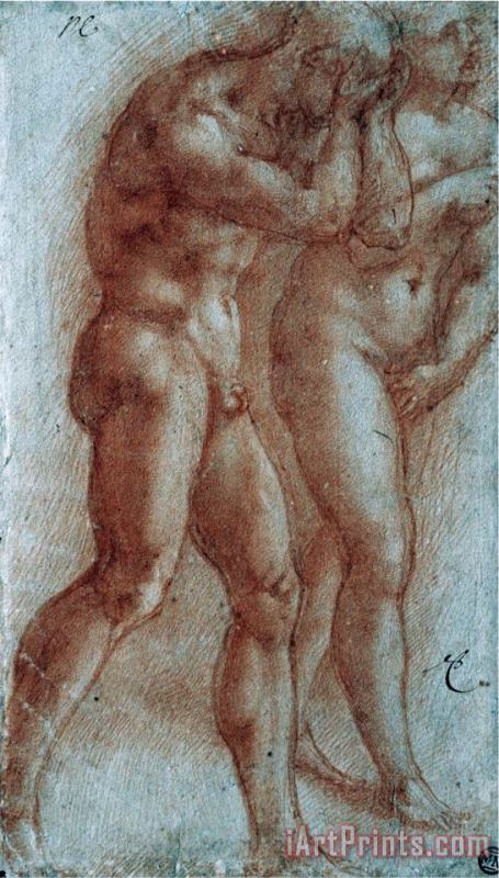Adam And Eve Chased From Paradise Copy After Masaccio Red Chalk painting - Michelangelo Buonarroti Adam And Eve Chased From Paradise Copy After Masaccio Red Chalk Art Print