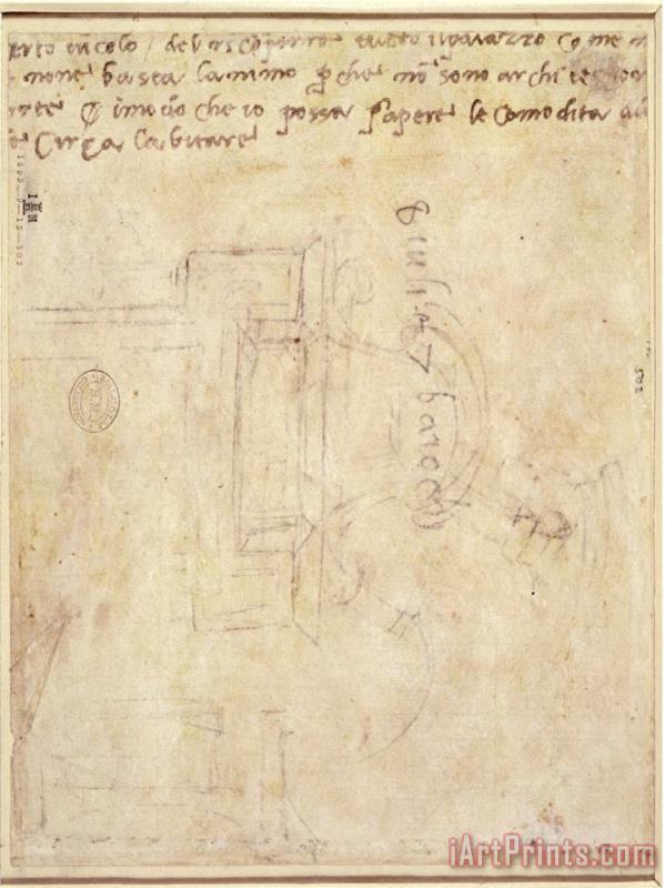 Architectural Study with Notes painting - Michelangelo Buonarroti Architectural Study with Notes Art Print