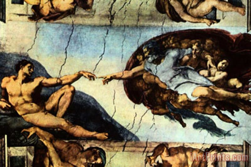 Michelangelo Buonarroti Ceiling Fresco of Creation in The Sistine Chapel Main Scene Poster Art Print