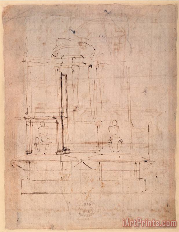 Design for The Tomb of Pope Julius II 1453 1513 Brown Ink on Paper Verso painting - Michelangelo Buonarroti Design for The Tomb of Pope Julius II 1453 1513 Brown Ink on Paper Verso Art Print