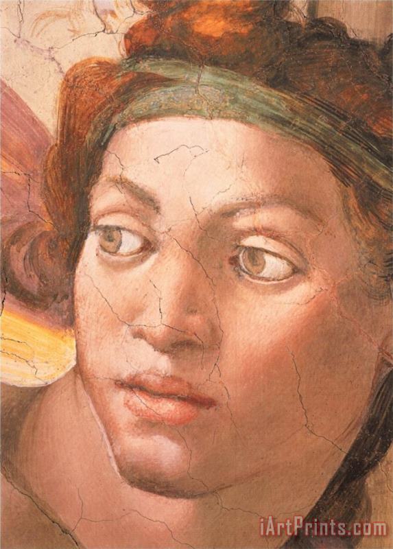 Michelangelo Buonarroti Detail of The Nude Figure Above The Cumaen Sibyl Art Painting