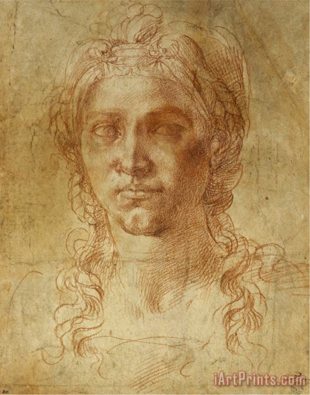 Female Idealized Head 1520 1530 painting - Michelangelo Buonarroti Female Idealized Head 1520 1530 Art Print