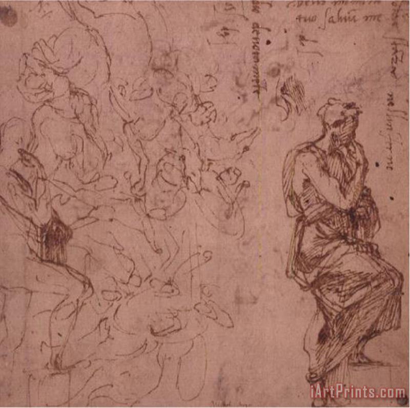 Figure Studies for a Woman painting - Michelangelo Buonarroti Figure Studies for a Woman Art Print