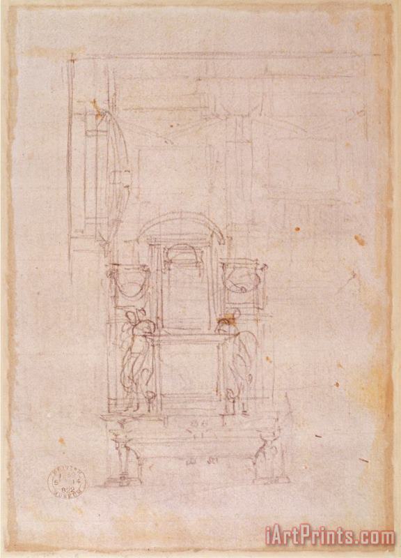 Preparatory Drawing for The Tomb of Pope Julius II 1453 1513 Charcoal on Paper Verso painting - Michelangelo Buonarroti Preparatory Drawing for The Tomb of Pope Julius II 1453 1513 Charcoal on Paper Verso Art Print