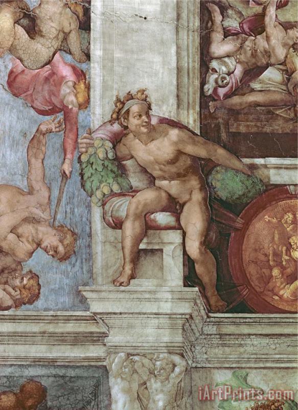 Sistine Chapel Ceiling 1508 12 Expulsion of Adam And Eve From The Garden of Eden Ignudo painting - Michelangelo Buonarroti Sistine Chapel Ceiling 1508 12 Expulsion of Adam And Eve From The Garden of Eden Ignudo Art Print