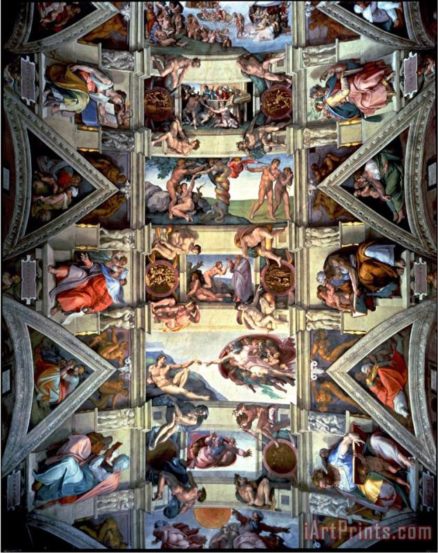 Sistine Chapel Ceiling And Lunettes 1508 12 painting - Michelangelo Buonarroti Sistine Chapel Ceiling And Lunettes 1508 12 Art Print