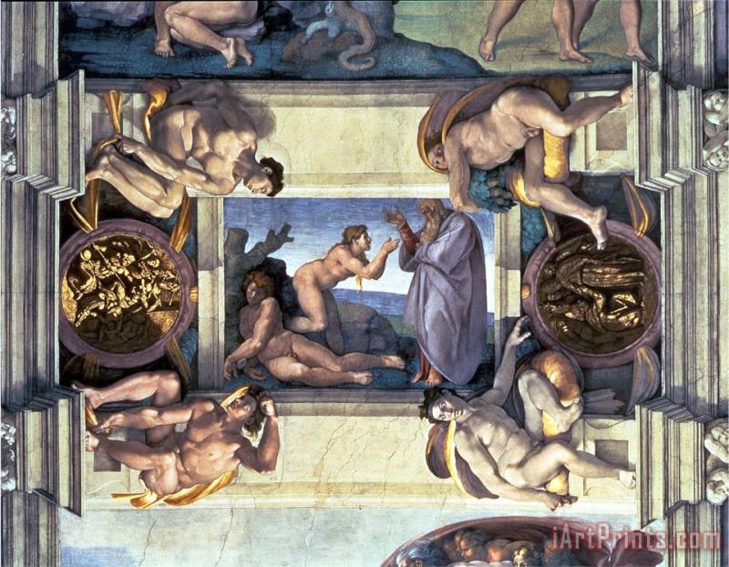 Sistine Chapel Ceiling Creation of Eve with Four Ignudi 1510 painting - Michelangelo Buonarroti Sistine Chapel Ceiling Creation of Eve with Four Ignudi 1510 Art Print