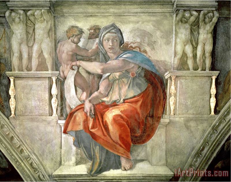 Michelangelo Buonarroti Sistine Chapel Ceiling Delphic Sibyl Art Painting