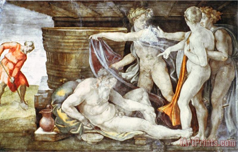 Sistine Chapel Ceiling Drunkenness of Noah painting - Michelangelo Buonarroti Sistine Chapel Ceiling Drunkenness of Noah Art Print
