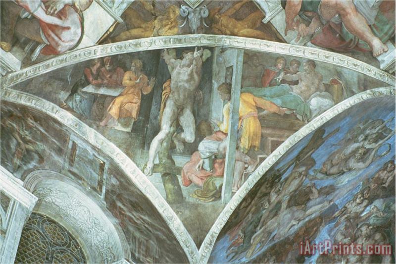 Michelangelo Buonarroti Sistine Chapel Ceiling Haman Spandrel Pre Restoration Art Print