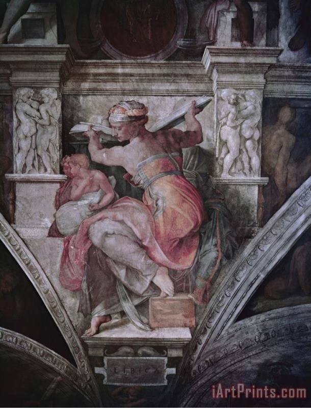 Sistine Chapel Ceiling Libyan Sibyl C 1508 10 Fresco painting - Michelangelo Buonarroti Sistine Chapel Ceiling Libyan Sibyl C 1508 10 Fresco Art Print