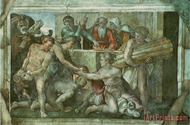 Michelangelo Buonarroti Sistine Chapel Ceiling Noah After The Flood Pre Restoration Art Painting