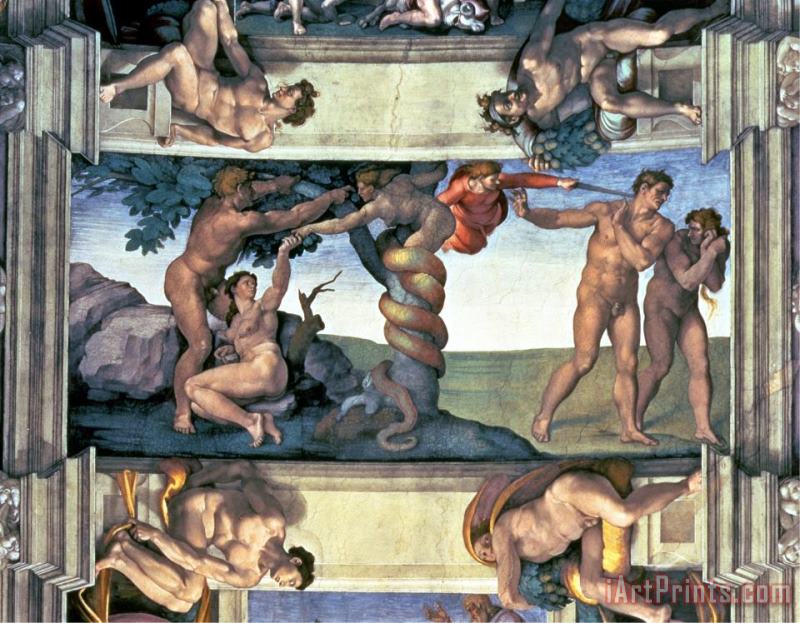 Michelangelo Buonarroti Sistine Chapel Ceiling The Fall of Man And The Expulsion From The Garden of Eden Art Painting