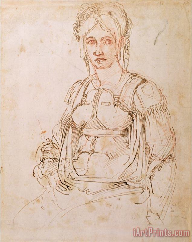 Michelangelo Buonarroti Sketch of a Seated Woman Art Painting