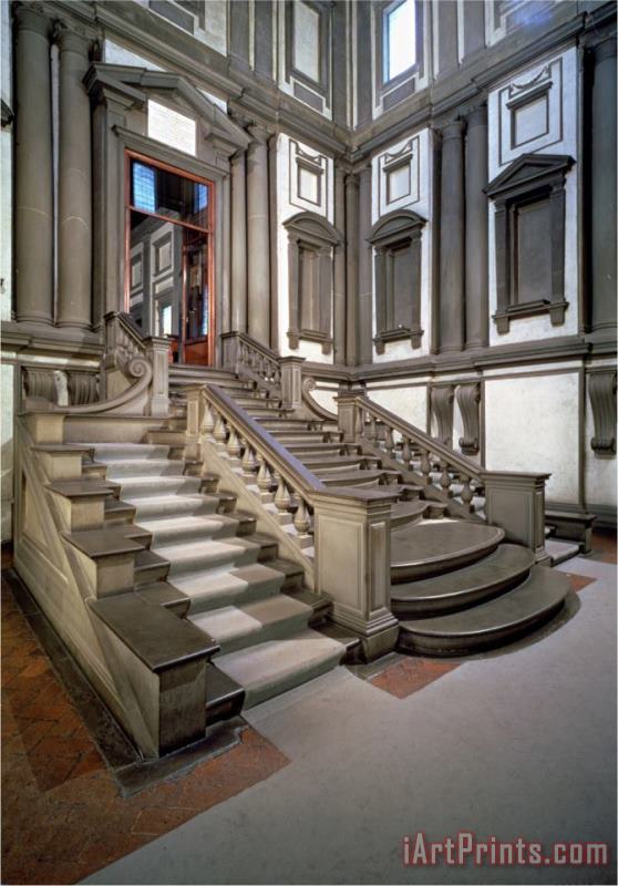 Staircase in The Entrance Hall of The Laurentian Library Completed by Bartolomeo Ammannati 1559 painting - Michelangelo Buonarroti Staircase in The Entrance Hall of The Laurentian Library Completed by Bartolomeo Ammannati 1559 Art Print