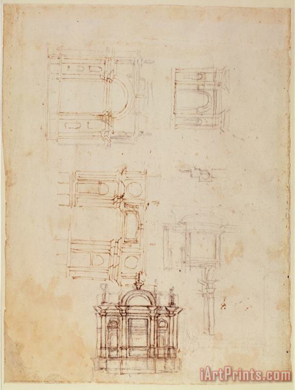 Michelangelo Buonarroti Studies for Architectural Composition in The Form of a Triumphal Arch C 1516 Art Print