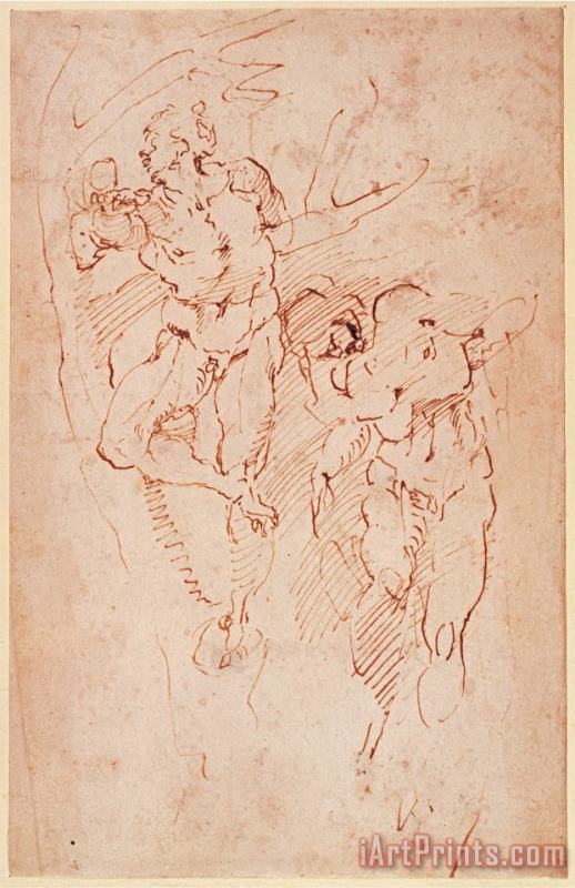Michelangelo Buonarroti Studies of Male Nudes Ink on Paper Art Painting