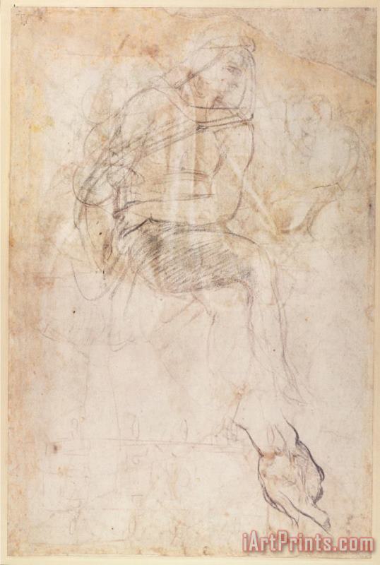 Study for The Ignudi Above The Persian Sibyl in The Sistine Chapel 1508 12 painting - Michelangelo Buonarroti Study for The Ignudi Above The Persian Sibyl in The Sistine Chapel 1508 12 Art Print