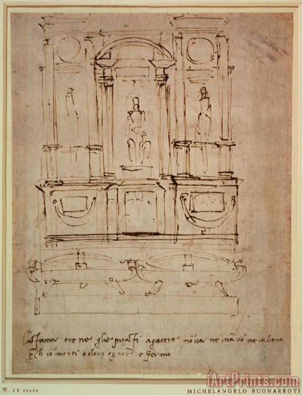 Michelangelo Buonarroti Study for The Tomb of Pope Julius II Brown Ink Art Painting