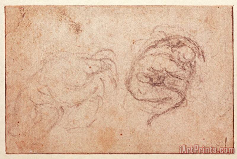 Michelangelo Buonarroti Study of a Crouching Figure Black Chalk on Paper Recto Art Print