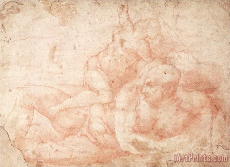 Michelangelo Buonarroti Study of a Male And Female Nude Art Painting